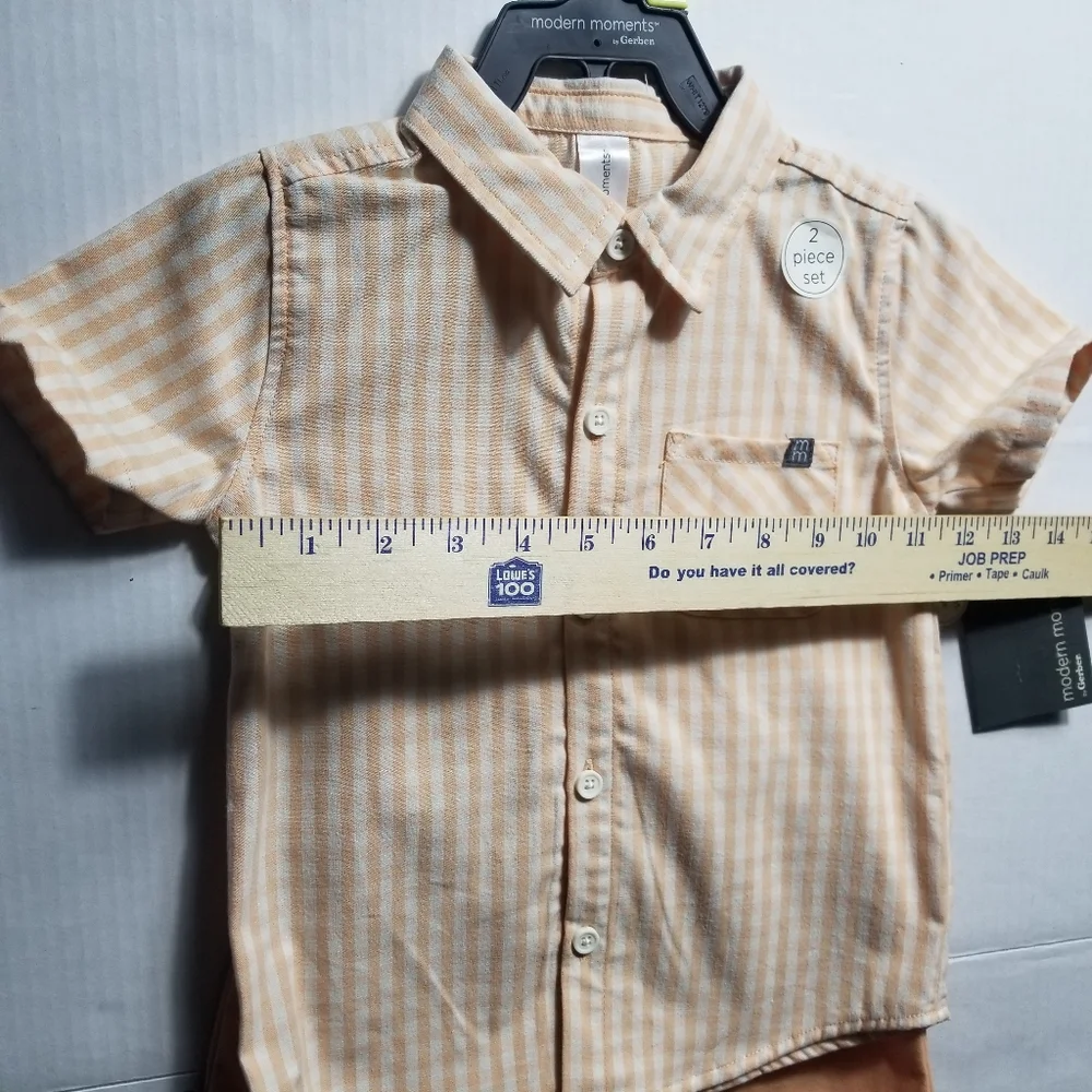NWT GERBER MODERN MOMENTS BOY'S PEACH AND WHITE SHIRT AND SHORT SET SIZE 3T